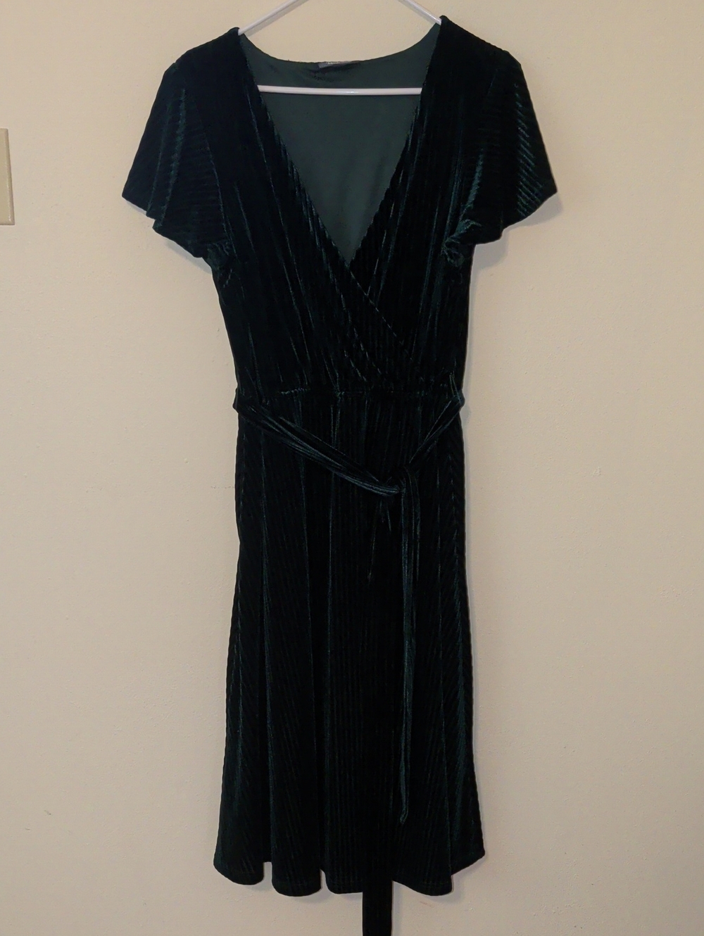 Modcloth Green Velvet Faux Wrap Dress